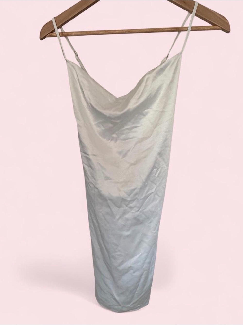 Satin Cowl Neck Midi Slip Dress — White